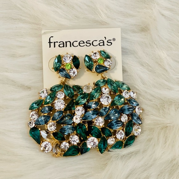 Francesca’s Earrings Blue and Emerald Green New - Picture 2 of 6